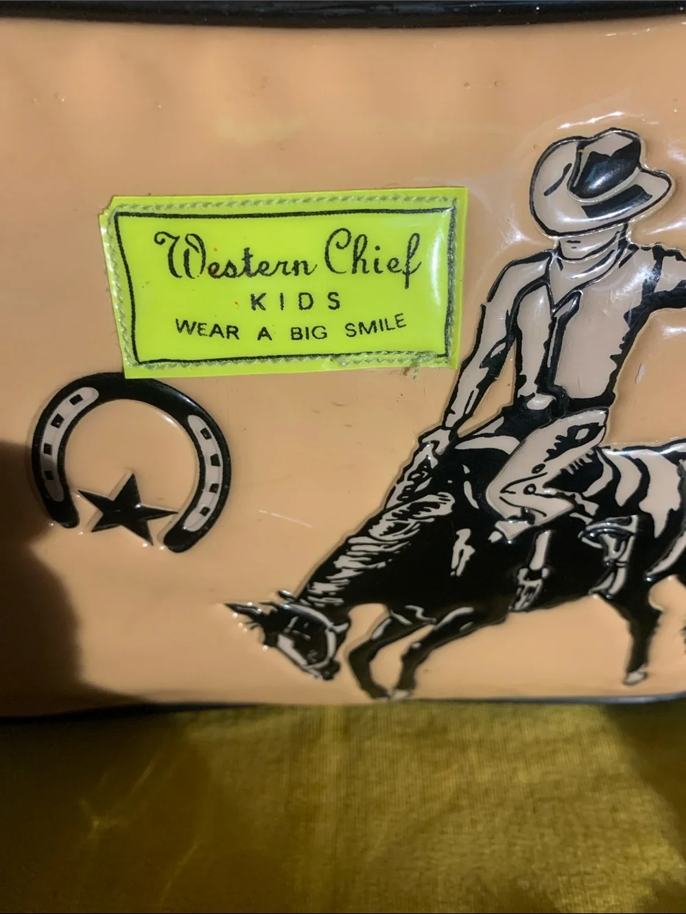 Western Chief Kids Cowboy Backpack in Tan & Black with Neon Accent